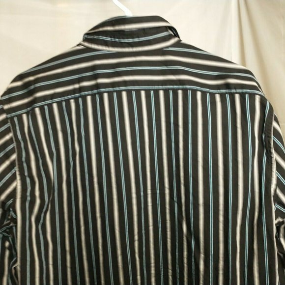 Structure Men's Large Premium Woven Black Striped Long Sleeve Button Up Shirt - Picture 6 of 8